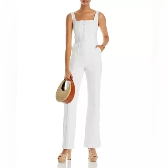 Alice and Olivia Chels Corset Denim Jumpsuit size 27 White NWT - Picture 2 of 7